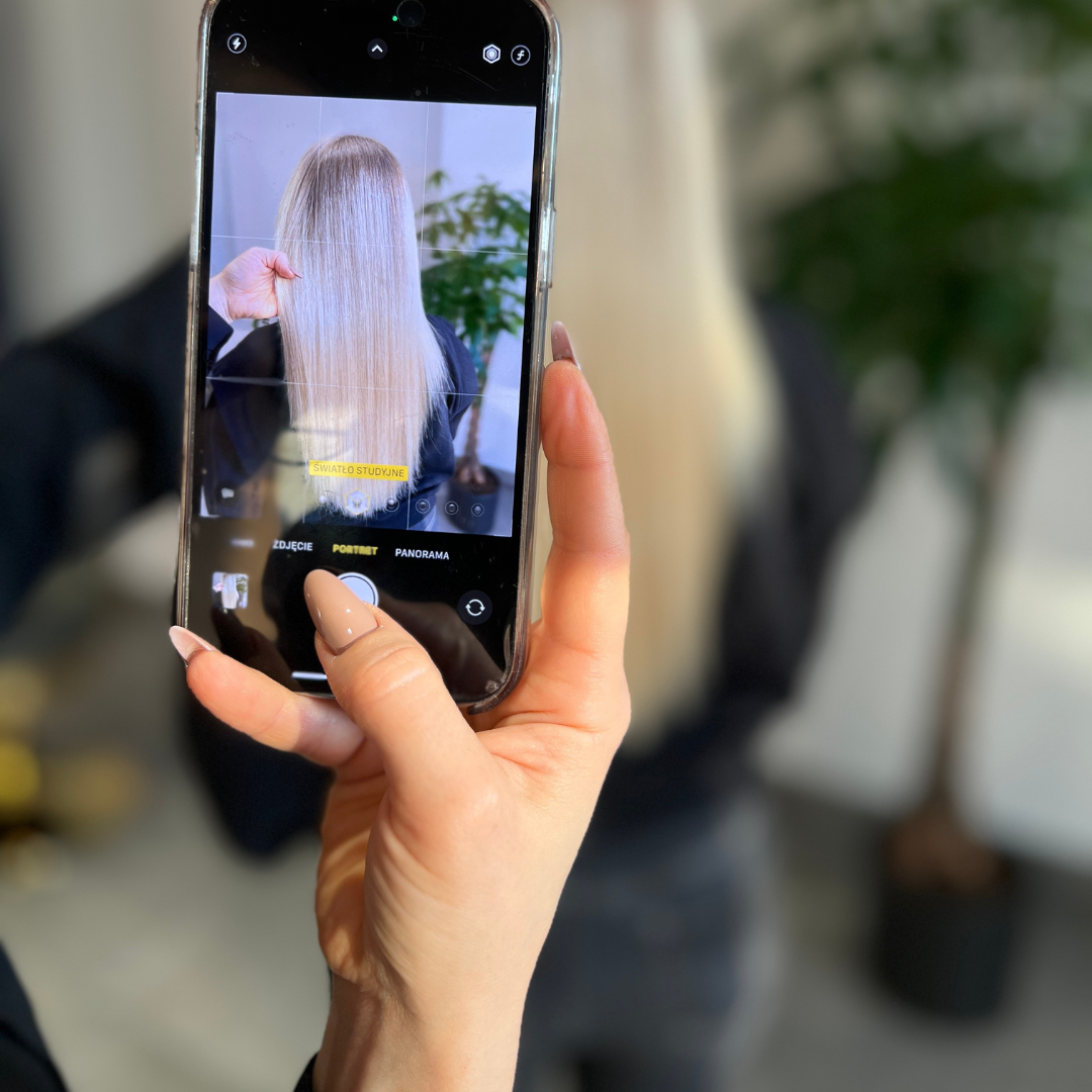 Szkolenie z mediów społecznościowych — telefon w dłoni podczas fotografowania w salonie